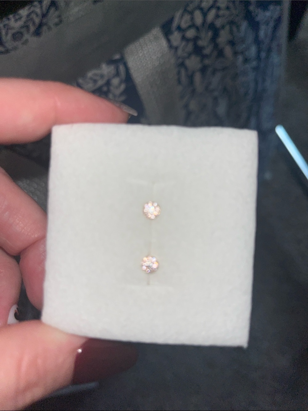 10K Delicate Pink Crystal Flower Stud Earrings